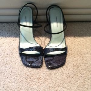 Valerie Stevens black snake print sandals